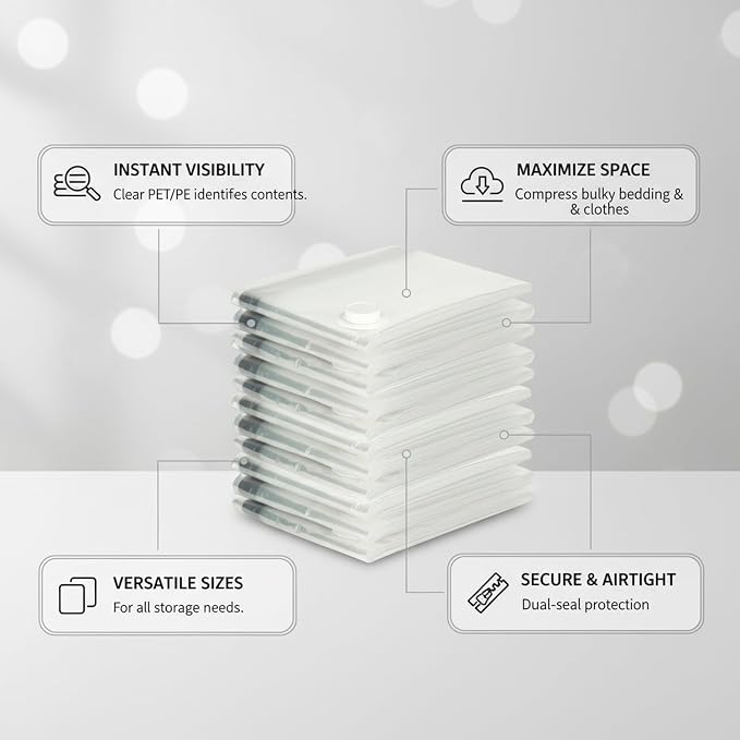 Clear Vacuum Storage Bags with Valve for Clothes & Bedding, Reusable Space Saver Compression Organizer (1 Pack)