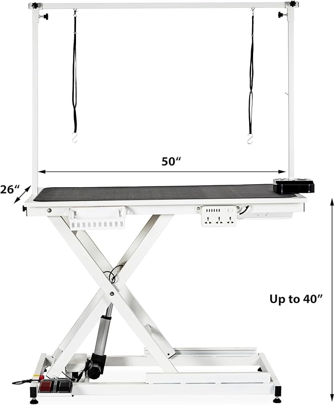 50" Electric Dog Grooming Table for Home, Heavy Duty Height Adjustable Pet Wash Station with Arm, Portable Non-Slip Tabletop, Tool Organizer & USB Outlet, Supports 300lbs for All Pets