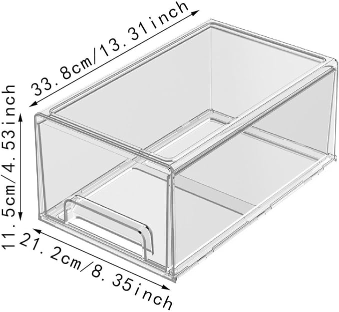 Stackable Storage Drawer Clear Organizer Box Bin Case with Dustproof Front Pull Drawer and PET Construction Suitable for Makeup Counter, L