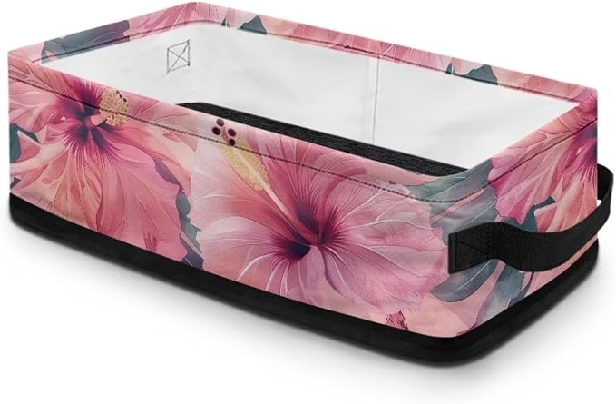 Pink Flowers Toilet Paper Basket for Back of Toilet Tank Top, Decorative Bathroom Storage Basket for Countertop Toilet Tank Topper Baskets Easy to Clean