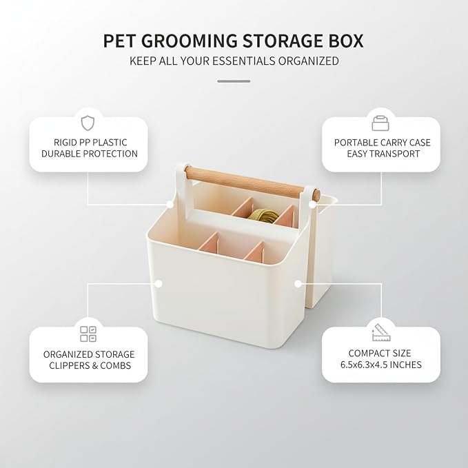 Dog Grooming Tool Organizer Box, Rigid PP Plastic Carry Case for Clippers & Combs, Portable Storage Container with Handle, 6.5 x 6.3 x 4.5 Inches
