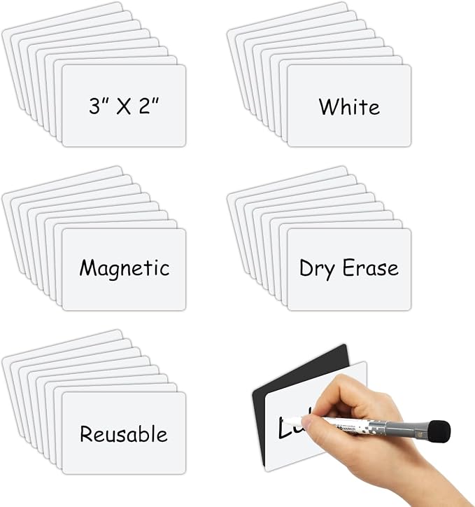 Dry Erase Magnetic Labels 3x2 Inch 40 Pieces, Reusable Magnetic Dry Erase Labels for Whiteboards, Locker, School, Classroom, Office, Home