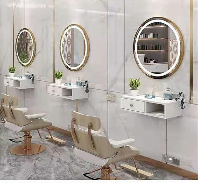 Wall Mounted Salon Station with Drawer, Beauty Salon Spa Equipment, Barber Shop Hair Styling Cabinet, 1 Hair Dryer Holders(White,23.6x10.2x5.9in)