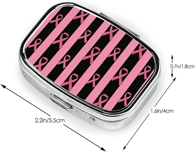 Travel Pill Organizer Portable Pill Case 2 Compartments Breast Cancer Awareness Stripes Ribbon Black Small Pill Box Mini Daily Medicine Organizer Box
