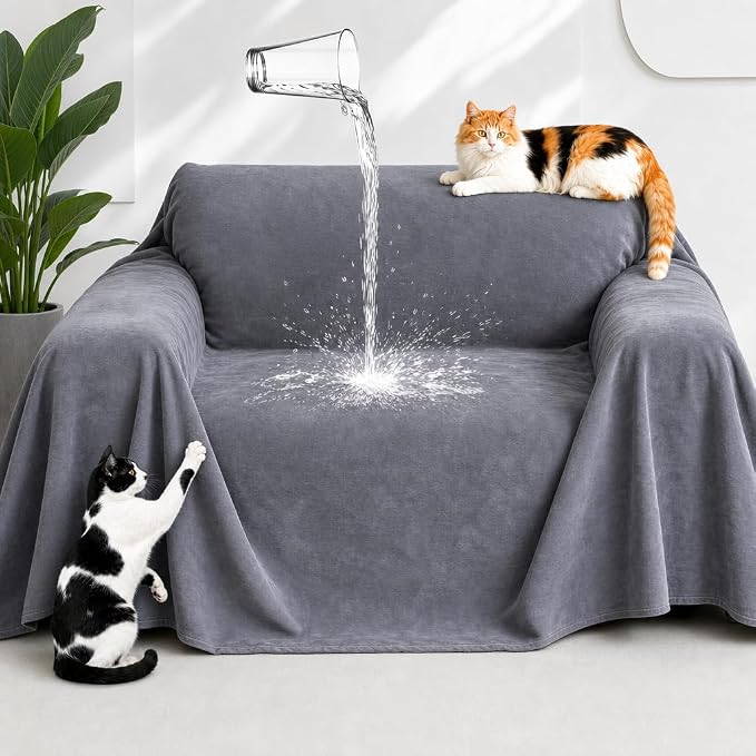 Loiion Cat Scratch Proof Furniture Protector Waterproof Sofa Cover 91"x71" | Pet-Friendly Couch Protector, Anti-Scratch & Anti-Slip Sofa Cover For Cats Dogs Kids, Machine Washable