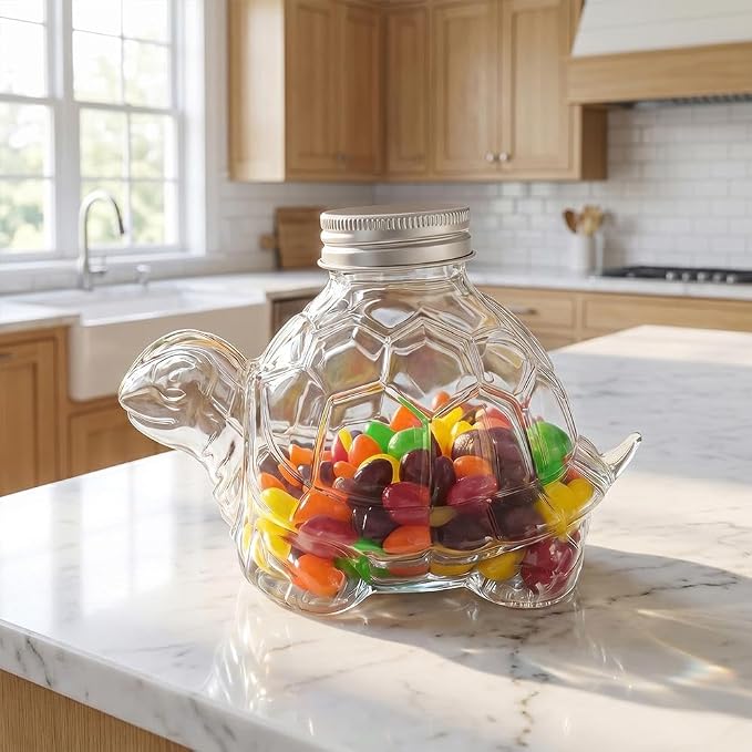 Turtle Candy Jar, Pet Cookie Jar, Glass Dog Storage Snacks Treat Container With Lid, Adorable Candy Jars For Cookie, Candies, Coffee Pods, Pet Lovers Gifts