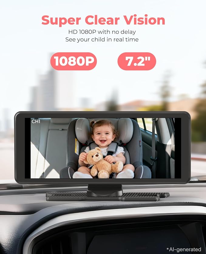LUCKVIEW BM5PRO Dual Baby Car Camera, Blue 7.2" 1080P Monitor