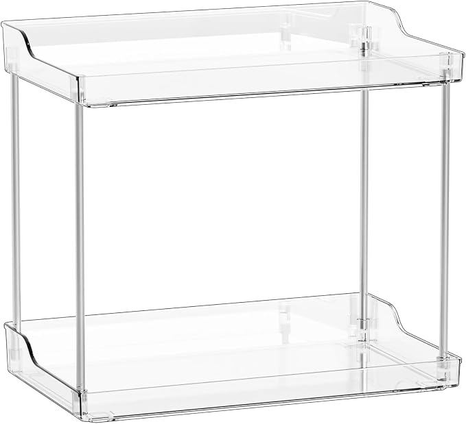 Clear Acrylic Bathroom Counter Organizers and Storage Tray, 2 Tier Makeup,Perfume,Skincare Organizer Shelf & Vanity Storage for Bedroom and Counter Top Spice Racks for Kitchen Corner,Rectangle