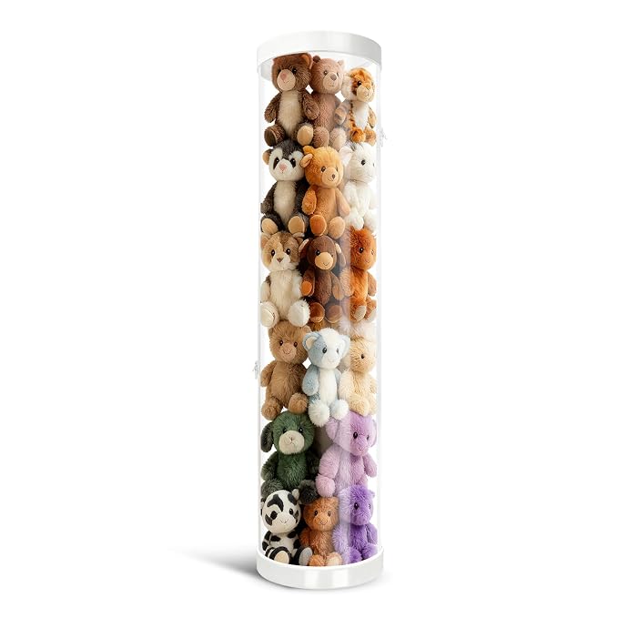 Stuffed Animal Storage Tube, Dust-Resistant 47x11 Inches Large Capacity Toy Storage Organizer with Zipper, Easy Assembly & Space Saving for Plush Toys, Playrooms Living Rooms Bedrooms White
