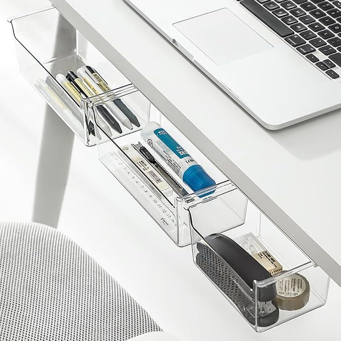 Medicine Cabinet Organizer Wall Mount,Small Pull-Out Organizer Box,Self-adhesive Under Medicine Cabinet Drawer Holder,Make Up Storage for Bathroom Mirror Cabinets, Clear