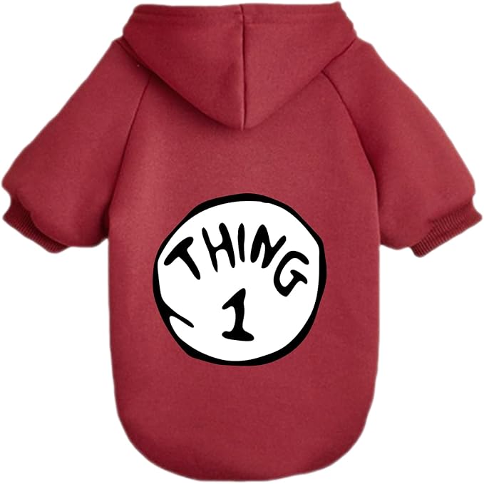 Dog Hoodie Pet Clothes for Small Dogs Thing 1 Printed Hoodies Medium Puppy Hooded Sweatshirt Pullover Outfit(Wine Red 1,XL)