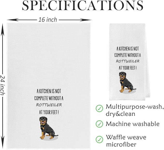 Funny Rottweiler Dish Towels - Rottweiler Gifts Decorative Waffle Weave Kitchen Towels, Dog Gifts Hand Towel, Tea Towel (16×24 Inches)