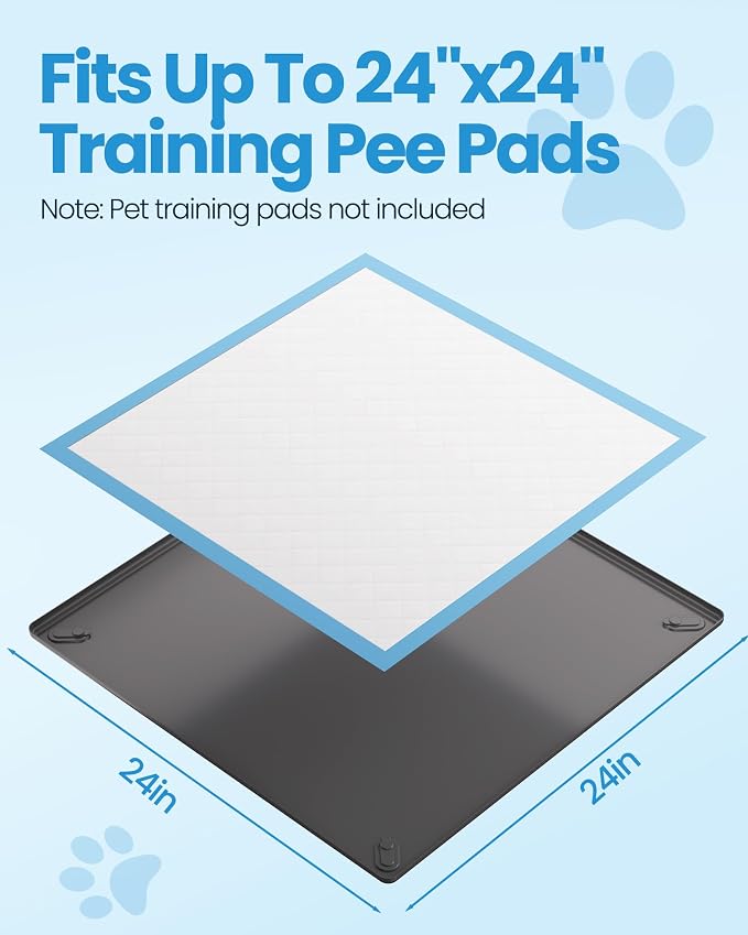 Pee Pad Holder for Dogs - 24" x 24" Silicone Puppy Potty Training Tray | Puppy Pad Holder with 4 Magnetic Clips & Leak-Proof Raised Edge, for Home Indoor Floor Protection