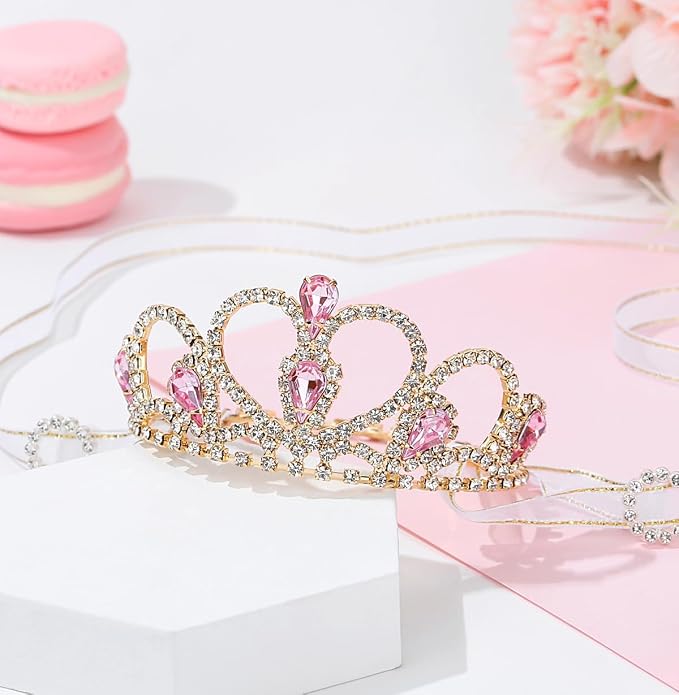 Lovelyshop Princess Pet Tiara Crown for Cats & Dogs, M, Gold Pink