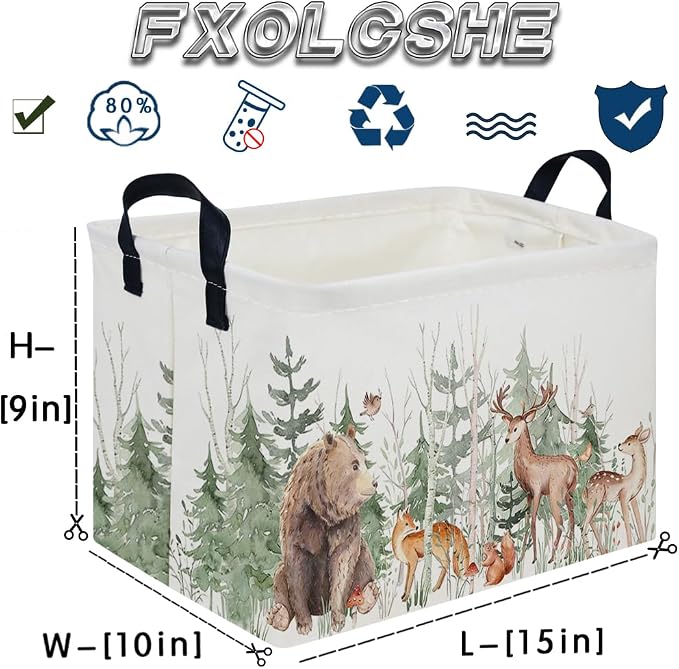 Rectangular Storage Basket,Kids Basket Animal Baskets Cute Storage Bins,Waterproof Collapsible Clothes Kids Storage Basket,Gift Basket,Animals Room Decor(Woodland Animal)