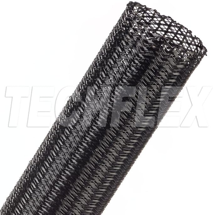 Techflex F360 Full 360 Degree Enclosed Semi-Regid Braided Sleeving Flexible Conduit - 1.50" - 75 Feet - Black