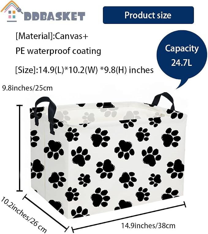 Rectangle Dog Baskets Paw Basket Cute Storage Bin Fish Box for Room Decor Gift Basket(Dog paw)