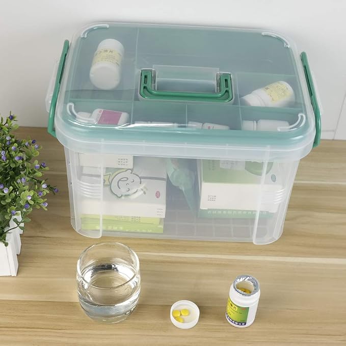 First Aid Kit Container, Clear Organizer Box, Medicine Organizer | Clear Plastic First Aid Box with Removal Tray/ Lid/ Handle, Functional Container