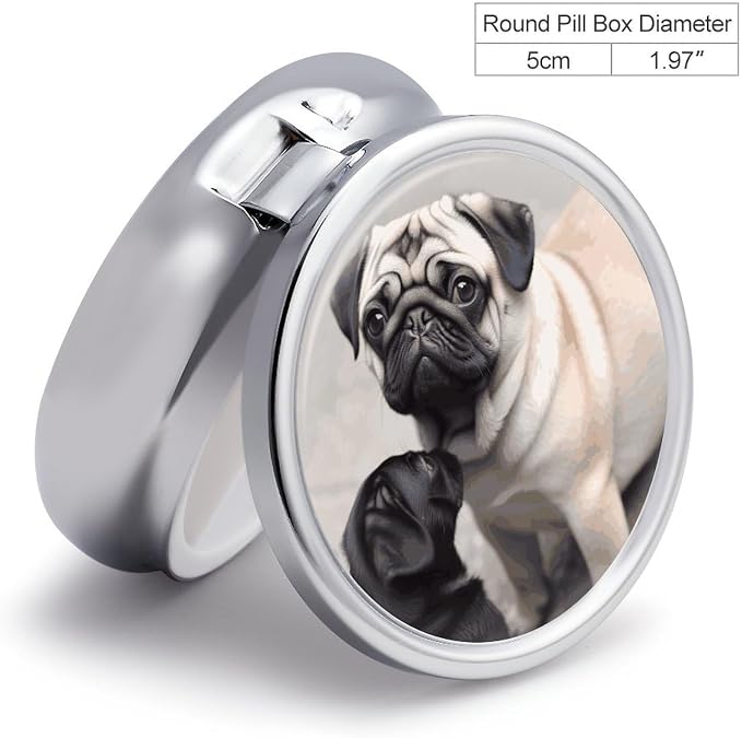 Cute Pet Pug Pill Box 3 Compartment, Pill Case Portable for Pocket Or Purse,Pill Organizer to Hold Vitamins, Medication, Fish Oil &Supplements