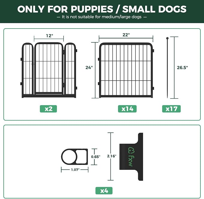 FXW Rollick Dog Playpen with Fence-to-Wall Anchors, 24" H, 16 Panels | Heavy-Duty & Easy setup Play Area, Flexible Boundaries, Indoor & Yard, For Puppies & Small Dogs, Patented