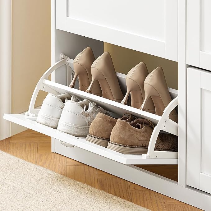 Haotian White Shoe Cabinet with 4 Flip Drawers | Large Freestanding Shoe Rack, Modern Shoe Organizer for Entryway, Hallway, Entrance FSR196-W