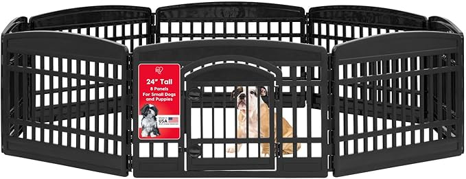 IRIS USA 8-Panel Dog Playpen with Door, Pet Enclosure, Black | Heavy Duty Plastic, Multiple Pets, Indoor Outdoor, Portable, Large Play Area, Easy Assembly
