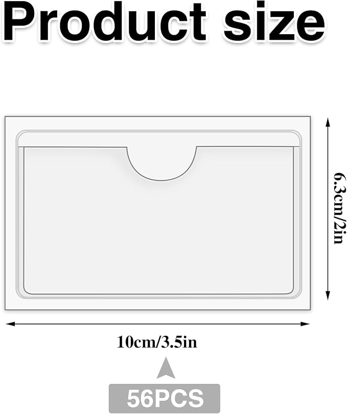 56 Pack Clear Adhesive Index Card Holders 2" x 3.5" Label Pockets | Top-Opening Pvc Pockets, Not Included Index Cards, Clear And Durable, For Bins, Shelves, Library Cards And Storage Labeling