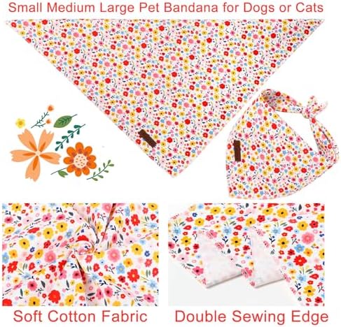Floral Dog Bandana, UP URARA PUP Flowers Triangle Bid Scarf for Medium Large Dogs, Cotton Kerchief for Girl Boy Puppies, Cute Spring Blossom Bandana,S