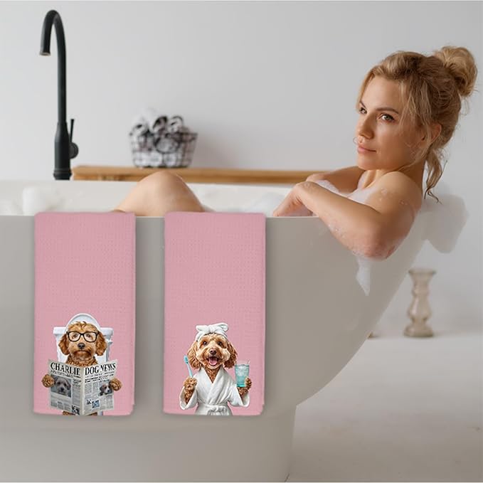 Funny Poodle Bathroom Hand Towels, Poodle Gifts, Dog Bathroom Decor, Funny Dog Hand Towels for Bath Room Washroom Restroom, 16x24 Inch Set of 2