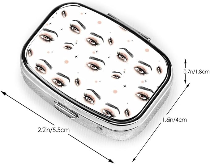 Stainless Steel Pill Box Jewelry-Sized Medicine Organizer Moisture-Proof Outdoor Adventure Gear, Gold Glitter Eyeshadow Beautiful Eyes Eyelash Black Lashes