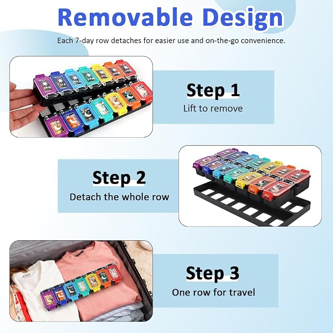 Shintop Weekly Pill Organizer 2 Times a Day, Moisture-Proof Vitamin Box | Secure-Locking Medicine Case, 14 Large Compartments for Fish Oil Supplements, Detachable Rows for Home & Travel, Bold Labels