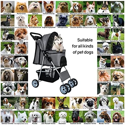 BestPet | 4-Wheel Foldable Pet Stroller | Grey | Lightweight & Portable | Travel Carrier with Mesh Windows, Storage Basket, Cup Holder, Safety Brakes, and Waterproof Fabric | For Small Dogs and Cats