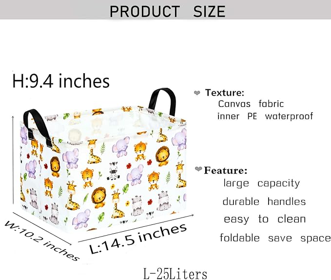 Kid Clothes Storage Basket Gift Shelf Basket Toy Storage Bin, Nursery Basket Organizer Box for With Handles for Room Deco (Leaf Animal)