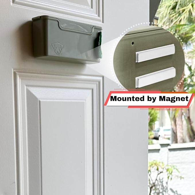 Dog Poop Bag Dispenser - Magnetic Mount - Indoor/Outdoor - Wall Mount - Waste Bag Dispenser - Magnet - Screw-on - Stick-on - Storage - Cat Litter bag - Container (Gray)