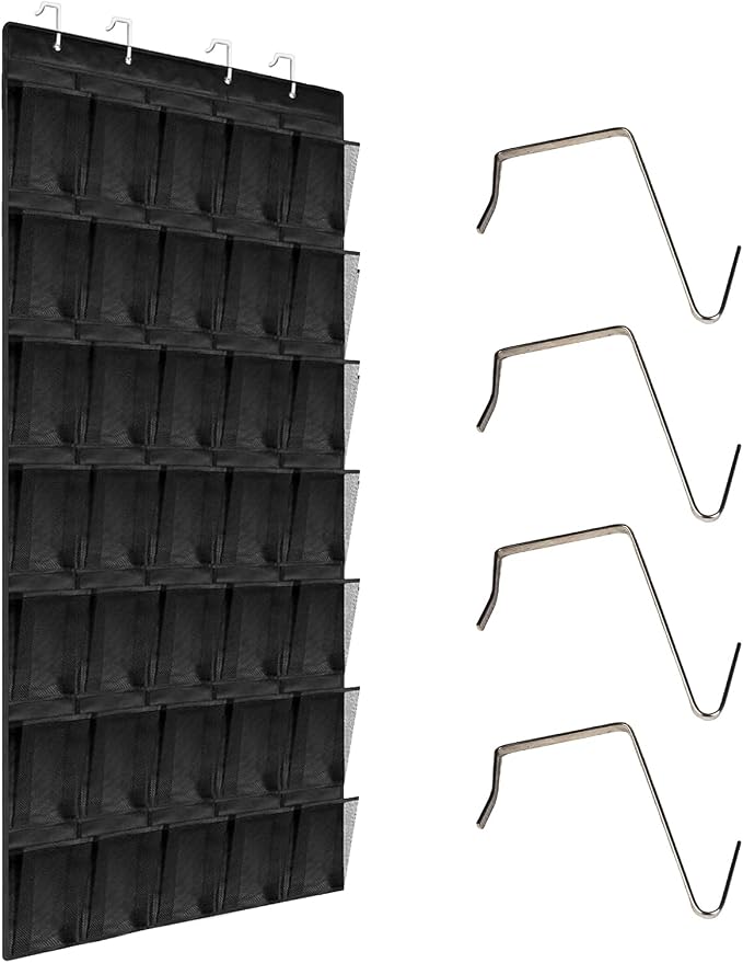 Over Door Shoe Organizer 35 Pocket Hanging Storage | No Drill Hanging Shoe Rack with Metal Hooks, Space Saving Organizer for Closet, Bedroom and Door Storage