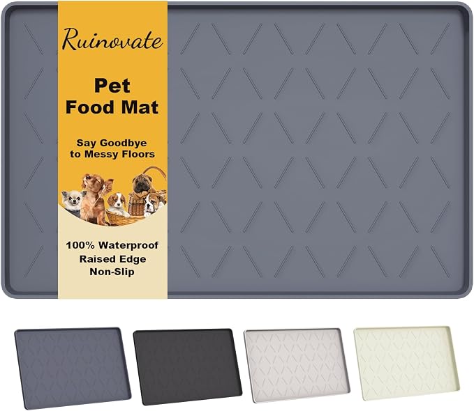 Extra Thick Dog Food Mat Waterproof with Raised Edge 19" x 12" | Silicone Multipurpose Mat, Under Sink Cabinet Protector for Kitchen, Bathroom, Shelf, Pet Feeding, Boot & Plant Trays