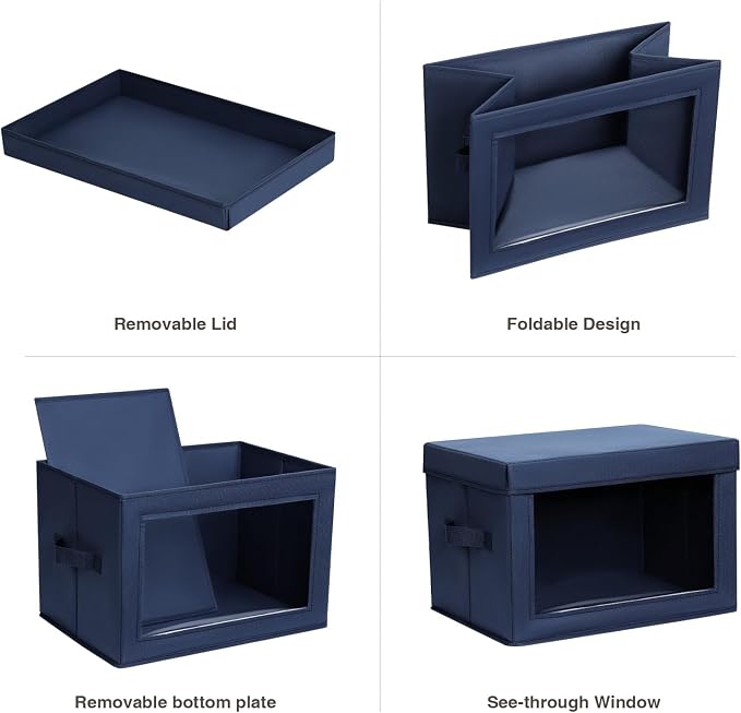 Minimalist 6 Pack Large Fabric Storage Bins with Lids, Navy Blue, 14 Inch. - 6 Count, Ideal for Clothes, Books, CD, Bedroom, Living Room
