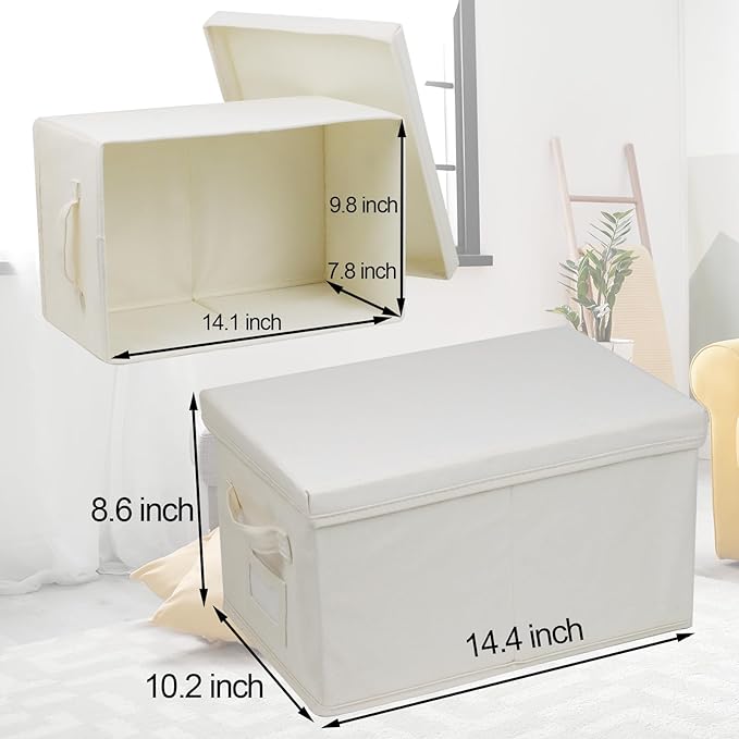 Fordonral 3 Pcs Closet Storage Bins with Lids & Lable & Handles, 15" 22 Quart Collapsible Fabric Stackable Storage Bin Cube Organizer Lidded Organizing Boxes Storage Containers