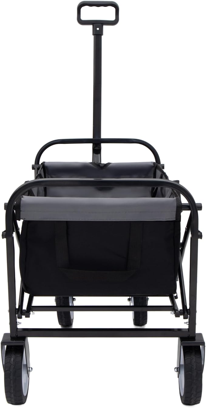 Collapsible Folding Outdoor Utility Wagon, Strap Collapsible Foldable Wagon Cart with Strapping System, Supports 225lbs (Black)