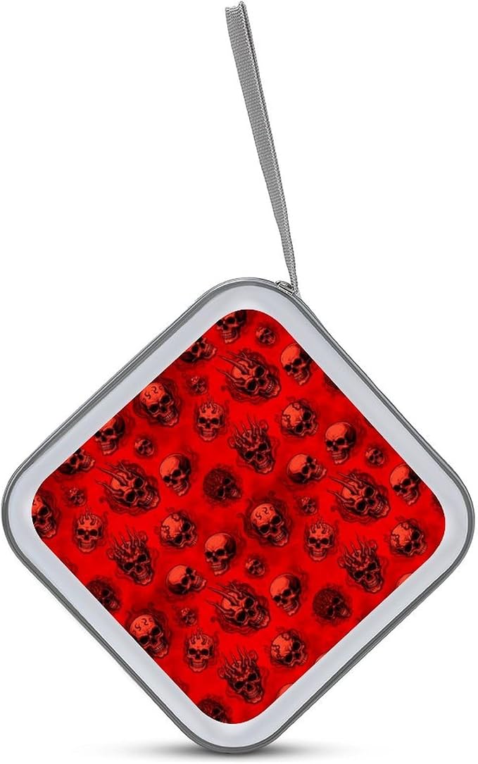 40 Capacity CD Case Red Horror Skull Protective DVD Holder Wallet | Red Horror Skull Disc Storage Organizer Binder, Hand Strap, Zipper Closure for Home Car