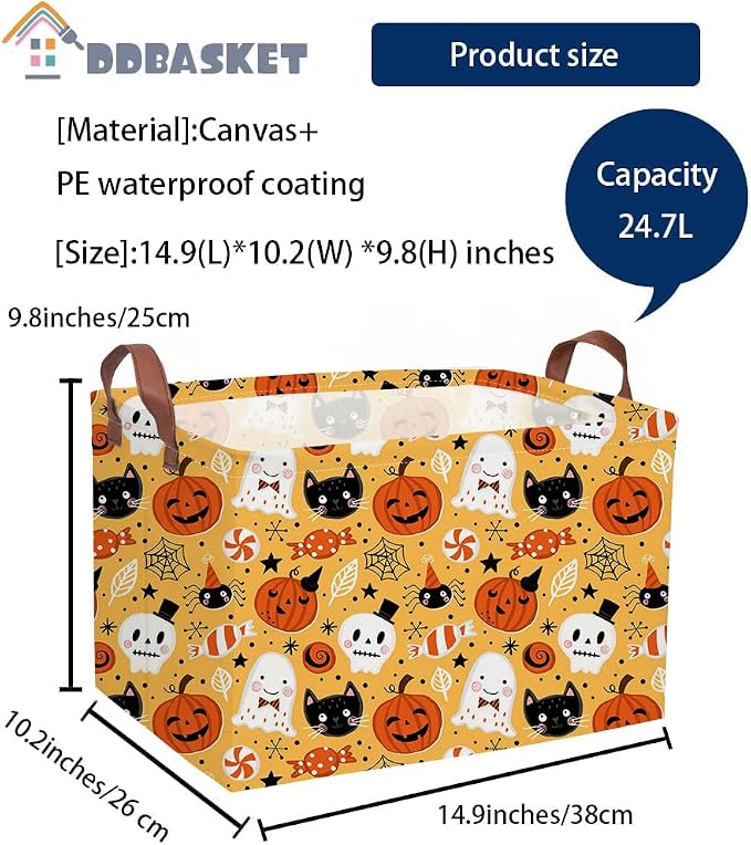Rectangle Kids Baskets Halloween Basket Candy Storage Bin for Room Decor Gift Basket(Candy Halloween)