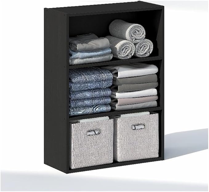 Furinno Reed Closet Organizers and Storage, 3-Tier Closet Organizer, Open Shelf Closet Storage, for Wardrobe, Bedroom, Living Room, Americano