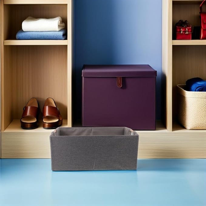 Foldable Fabric Storage Basket for Clothes, Rectangular Cloth Organizer with Wood Handles, Sturdy and Portable Clothing Storage Holder for Bedroom and Underbed Use,
