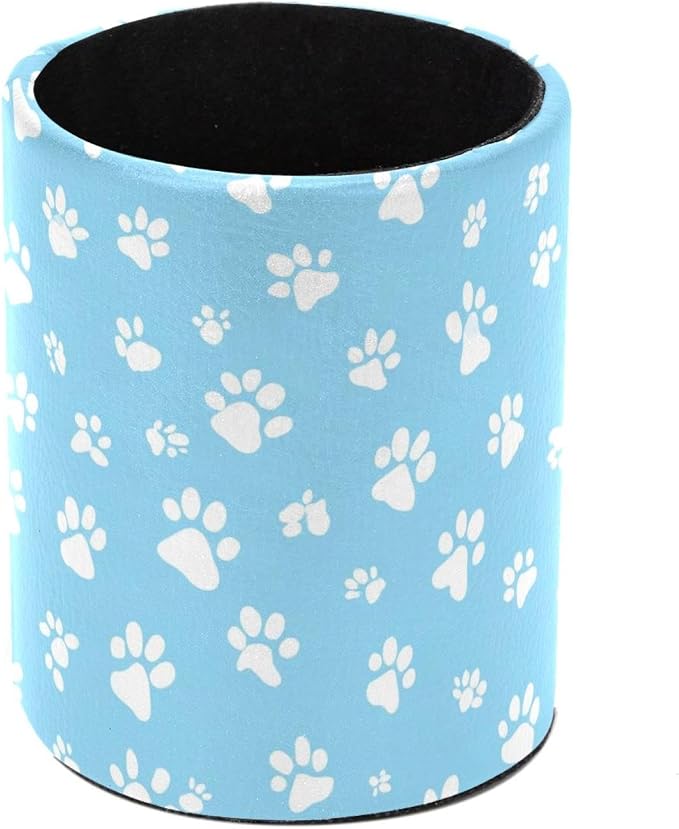 Faux Leather Pen Holder for Desk, Pencil Organizer Pet Paws Pen Cup Desk Decor Makeup Brush Holder Storage for Office Home