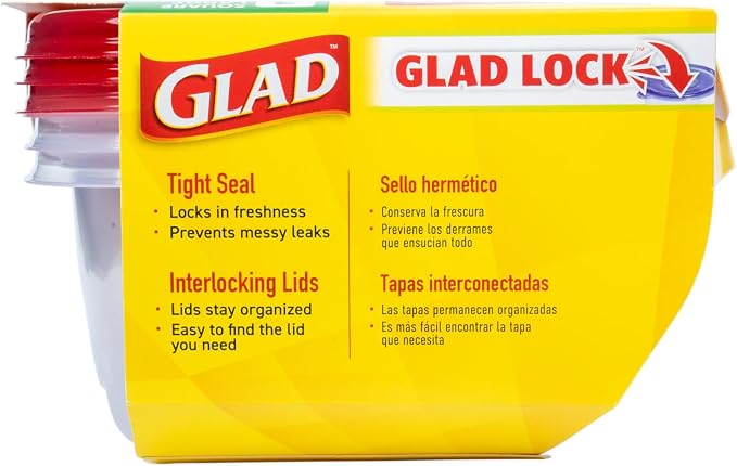 Glad GladWare Holiday Food Storage Containers, Large Square, 42 Oz, 3 Count | BPA-free plastic, reversible gift tags included, microwave, freezer, and dishwasher safe, 42 oz, gifting