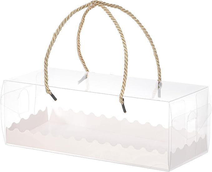 Okllen 20 Pack Clear Roll Cake Boxes with Portable Handles, 10.8" Lx4.3 Wx3.8 H Rectangle Bakery Cake Boxes, Pumpkin Swiss Roll Containers for Birthday Wedding