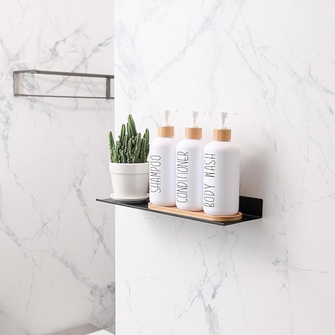 MOMEEMO White Shampoo and Conditioner Dispenser Set, Contains 3 Extra-Thick PET Plastic Bottles, Refillable Shampoo and Conditioner Bottles Perfect for Farmhouse Bathroom Decor. (White)