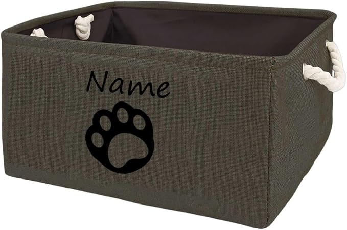 Personalized Dog Toy Storage Basket Bin Collapsible Customized Pet's Name Storage, Organizer for Dog Toys、Clothing、Apparel & Accessories with Box Paw Print(Brown-L)