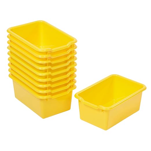 ECR4Kids Scoop Front Storage Bins, Multipurpose Organization, Yellow, 10-Piece | Durable plastic, GREENGUARD Gold Certified, 1.2 gallon capacity, lightweight & nestable, built-in handle, classroom/home use