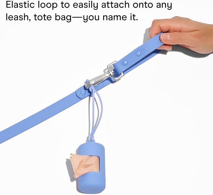 Wild One Dog Poop Bag Holder and Dispenser with Leash Attachment, Leak Proof, Easy Twist Top for Refills, Includes 1 Box Of Bags, Blush